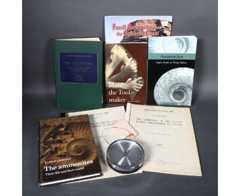 A collection of various geology and fossil related reference books including The Ammonoidea edited by M R House and J R Senio