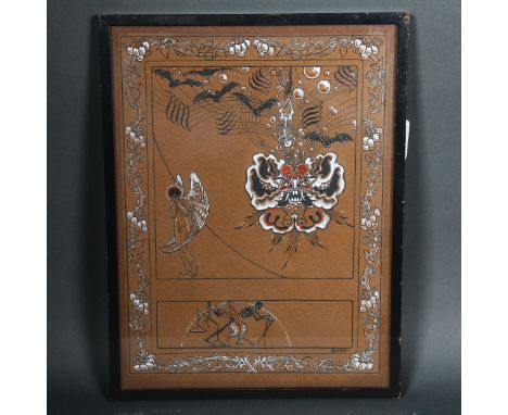 Henry - A Satanic watercolour, "Evil Thinking, Out of the Caves of Darkness Thrusting Light" depicting bats, skeletons and a 