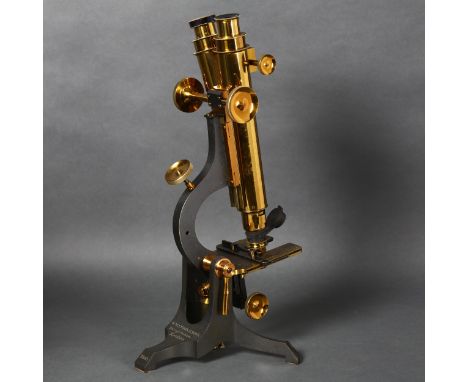 W Watson & Sons Limited, 313 High Holborn, London - a Victorian brass and iron binocular microscope, serial number 3365, with
