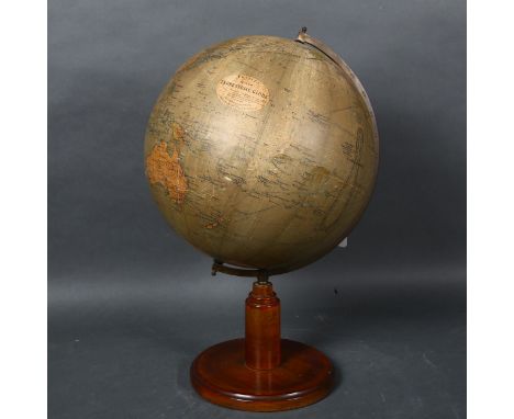 An early 20th century Phillips 12 Inch Terrestrial Globe, number 2615, on stand, overall height 50cmNo Israel, Tanganyika rat