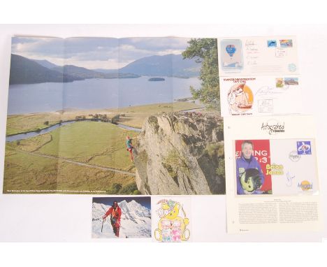 An interesting collection of assorted exploration related autographs, comprising of; Chris Bonnington (2x signed postcards, a