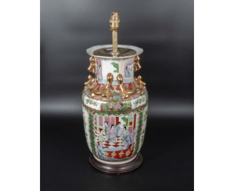 A Chinese Canton vase adapted to a table lamp