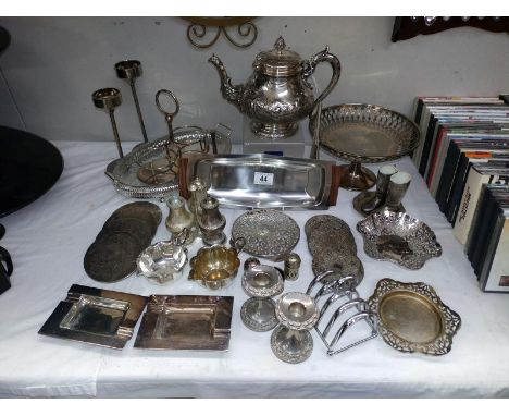 A good selection of silver plated metal ware including Danish stainless steel &amp; teak tray 
