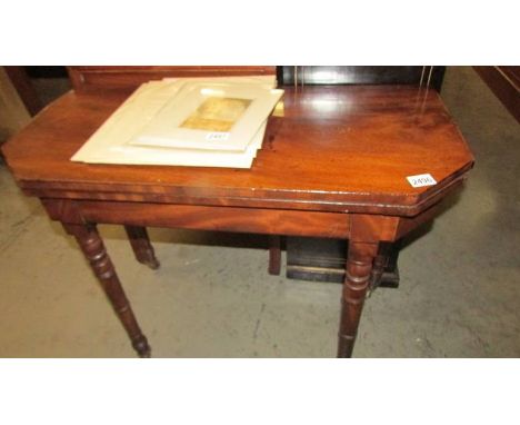 A mahogany fold over card table with brown felt gaming surface, 89 x 43 x 72 cm high, COLLECT ONLY.