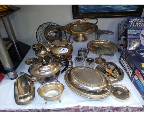 A quantity of 19/20th Century silver plate including tureen, kettle on stand etc