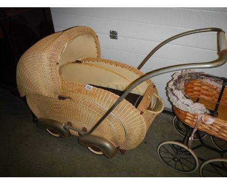 A vintage loom/wicker dolls pram, COLLECT ONLY.