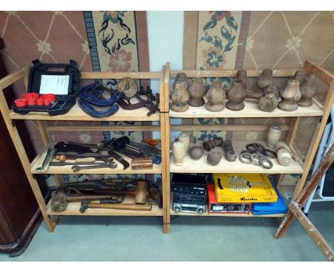 A good selection of mixed tools, wood turnings, car radios etc
