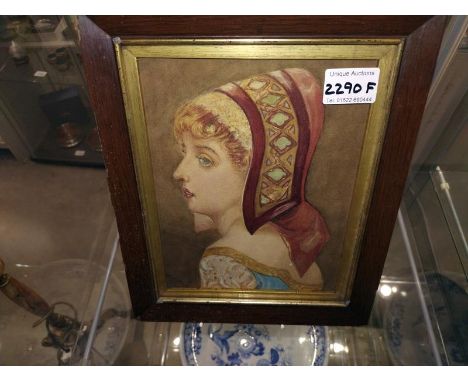 A Meacham, Patrich Irish Watercolour. Late 19th Century pre-Raphaelite portrait of a young woman. 
