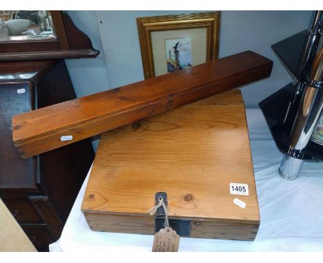 A vintage pine writing desk top. 38.5cm x 38cm.5cm x 19 cm and a longbow arrow box 74cm x 11cm x 5cm.&nbsp;COLLECT ONLY.