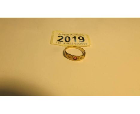 A yellow gold ring (Hall mark indistinct), size P, 1.8 grams. 