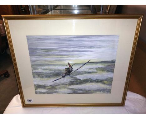 Ray Chapman (20th Century) local Mablethorpe artist. Watercolour painting of a Spitfire 11A in flight. P7666 was a Spitfire 1