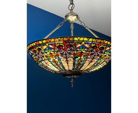 A Tiffany style uplighter lampshade approximately 23" diameter with ceilling fitting, COLLECT ONLY.&nbsp;Pictures show the ac