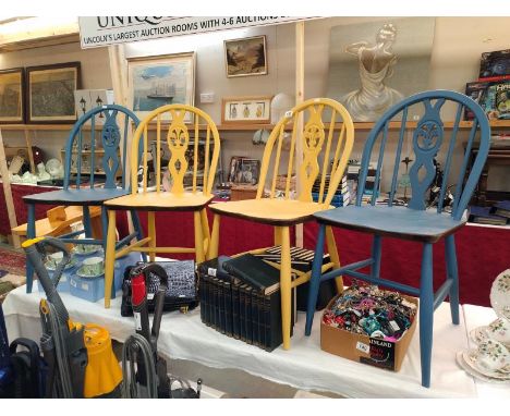 4 Ercol chairs, all painted, 2 blue and 2 lemon