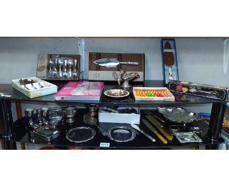 A good selection of vintage chrome &amp; silver plate including WMF, leaf bowl (2 shelves) 