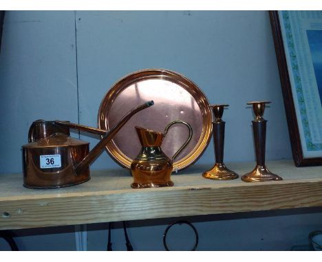 A selection of copper including tray &amp; Haws watering can 