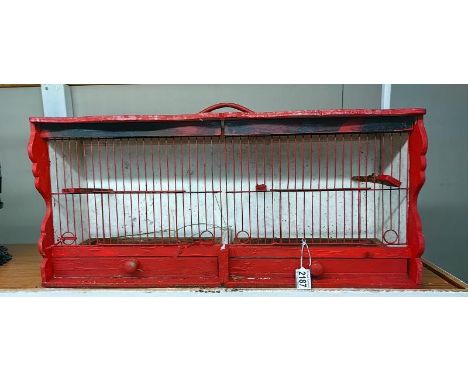 A vintage painted travellers bird cage. 69cm x 21cm x Height 31cm.