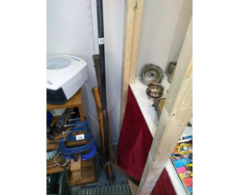 A HD paving rake, Hickory shaft axe and a pick axe.
