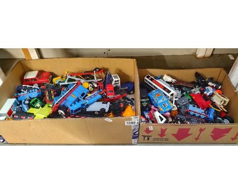 Two boxes of mixed Diecast, including Matchbox, majorette, Thomas the tank engine etc. 