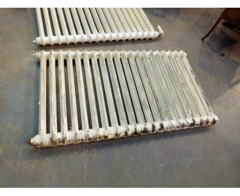 CAST IRON RADIATOR. Antique painted cast iron school twenty vane radiator, L: 160 cm