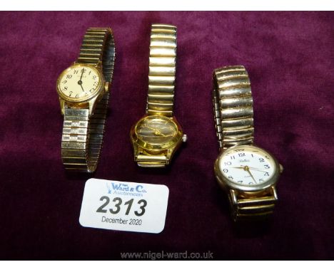 Three ladies watches with expandable bracelets:  Quartz, Reflex Quartz and Timex.
