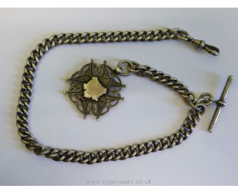 A graduated link, 13 7/8" Silver watch Chain having a silver Maltese cross design pendant medallion attached marked "regd 224
