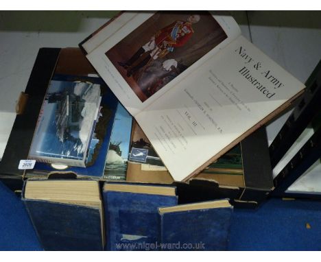 A box of books to include three volumes of Manual of Seamanship 1951, Navy and Army Illustrated, History of The World's Warsh