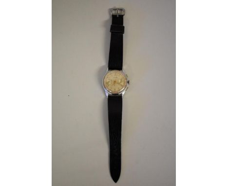 A 1940's Invicta 2 Register manual chronograph wristwatch, case number 22287, on leather strap. 