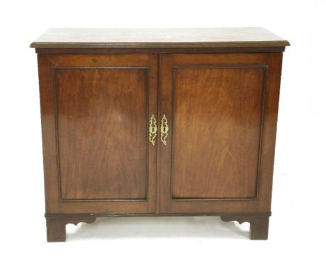 A 19th century mahogany two door dwarf cabinet, on bracket feet, 96cm wide, 44cm deep, 84cm high