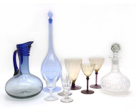 An Orrefors Sandvik Astrid decanter, designed by Simon Gate, together with five decanters, 19th Century and later stemware an