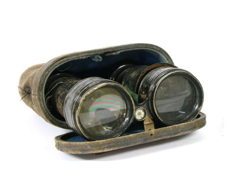 A pair of engraved German binoculars, engraved 8-Glaser to the note piece, in original leather case, with blue silk interior,