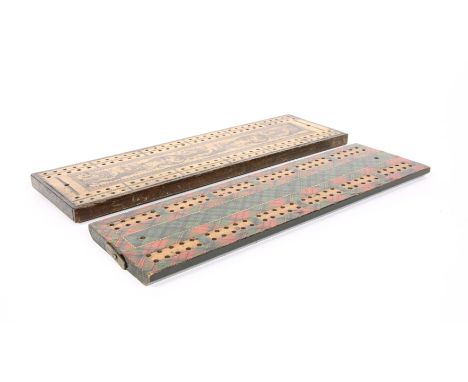 A 'Prince Charlie' tartan ware cribbage board, together with a Tunbridgeware cribbage board