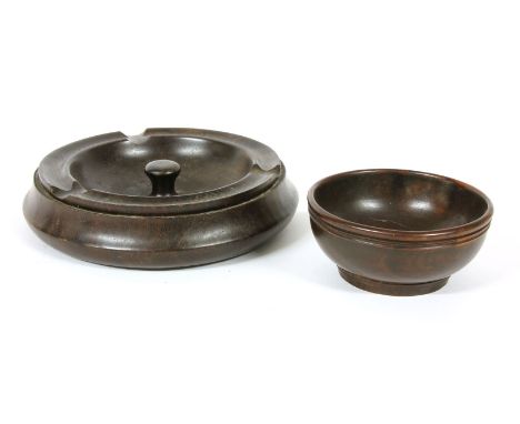 A small turned walnut bowl, inset with copper medallion, engraved with portrait bust and 'John Wilkes Esq', 11cm diameter, to