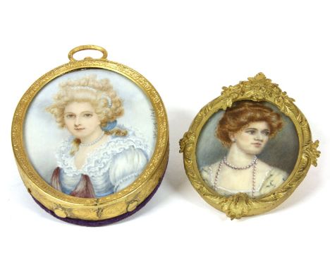 Two portrait miniatures, one dated, both oval, in gilt frames, 8.5cm x 7cm longest