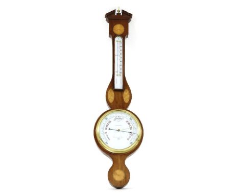 An 19th century inlaid mahogany wheel barometer, by Negretti &amp; Zambra
