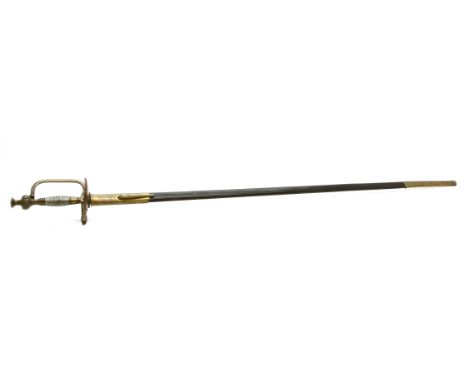 A Victorian court sword, with clamshell guard crown pommel and wire bound hilt with foliate engraved blade centred in a black