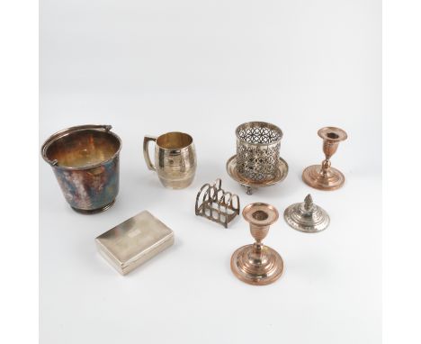 A collection of silver plated items, to include flatware, candlesticks, dishes, bowls etc