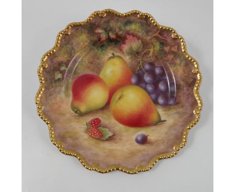 A Royal Worcester  fruit plate, hand painted by H Ayrton, diameter 8.25ins Condition report: Good condition