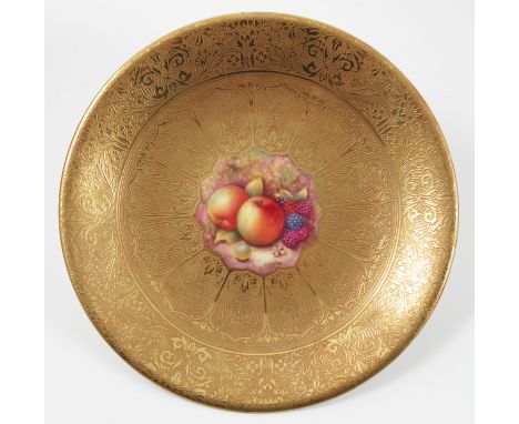 A Royal Worcester acid gilt plate, decorated with raspberries and apples by Chris Hughes, diameter 9.5ins Condition report: G