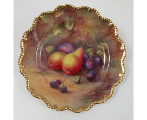 A Royal Worcester plate, decorated with fruit by Horace Price, dated 1951, diameter 7.25ins Condition report: Good condition