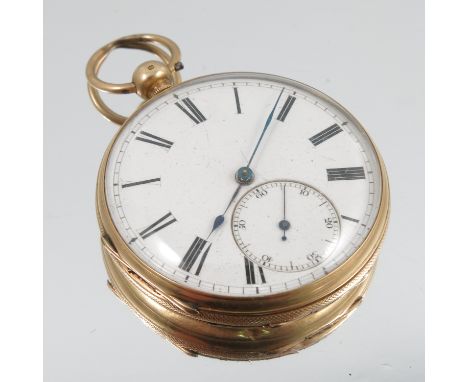 An 18 carat gold open faced pocket watch, Chester 1864, the white enamel dial with black Roman numerals, blued steel hands, s