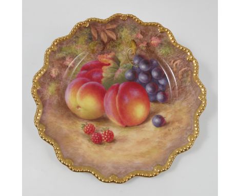 A Royal Worcester fruit plate, hand painted by H Ayrton, diameter 8.25ins Condition report: Good condition