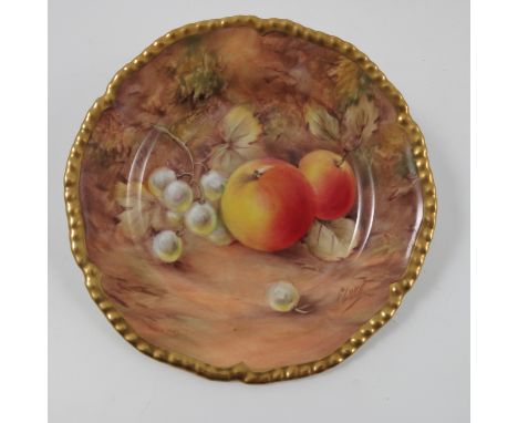 A Royal Worcester side plate, decorated with fruit by Love, circa 1954, diameter 6ins Condition report: Good condition