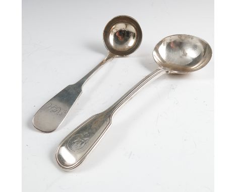 A Scottish silver fiddle pattern sauce ladle, engraved with initials, Glasgow 1845, maker Robert Gray & Son, weight 1oz, leng