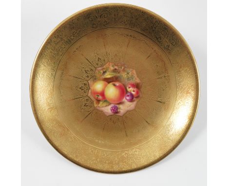 A Royal Worcester acid gilt plate, decorated with apples and cherries to the centre by Henry, diameter 9.5ins Condition repor
