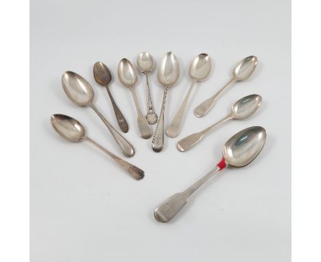 A collection of hallmarked silver flatware, to include a Georgian silver spoon with thread edge and engraved with a crest, an