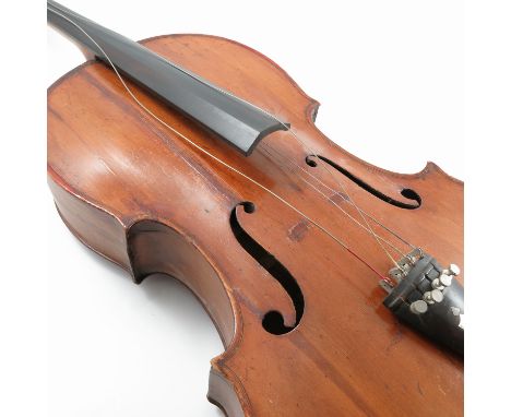 A cello, with two piece back, length of back excluding button 29ins, together with a bow with silver plated mounts and a canv