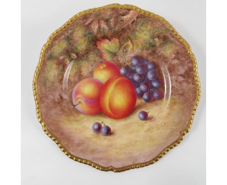 A Royal Worcester fruit plate, hand painted by H Ayrton, diameter 10.75ins Condition report: Good condition