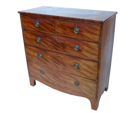 A 19th century mahogany chest of drawers, having two short over three graduated drawers, raised on bracket feet, width 42ins,
