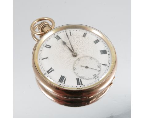 A 9 carat gold open faced pocket watch, Glasgow import mark for 1926, white enamel dial, black Arabic numerals, blued steel h