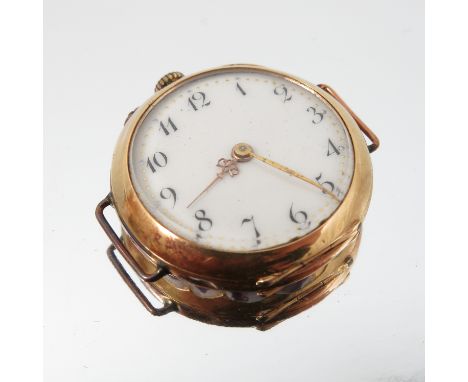 A lady's enamel and diamond set wristwatch, stamped '18k' the case back enamelled with a pansy, centred with a rose cut diamo